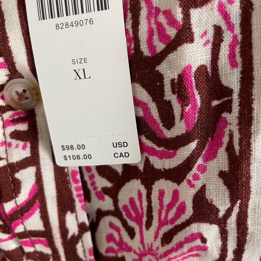 Anthropologie Tie-Front Linen Top in Brown And Pink XL New - Picture 9 of 11